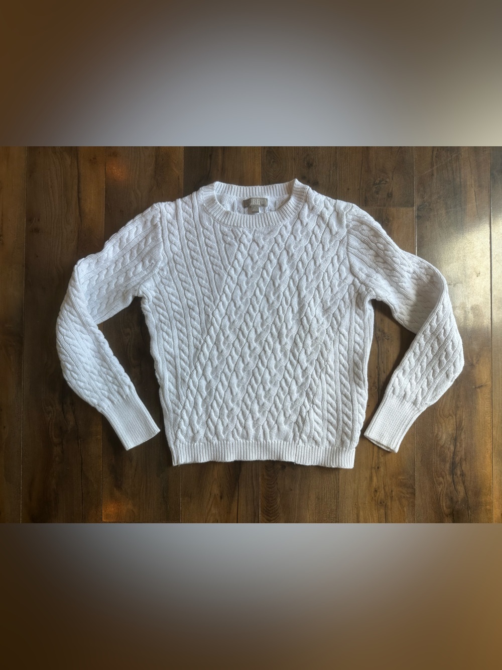 J.Crew White Cable Knit Cotton Sweater Small Classic Preppy Coastal
